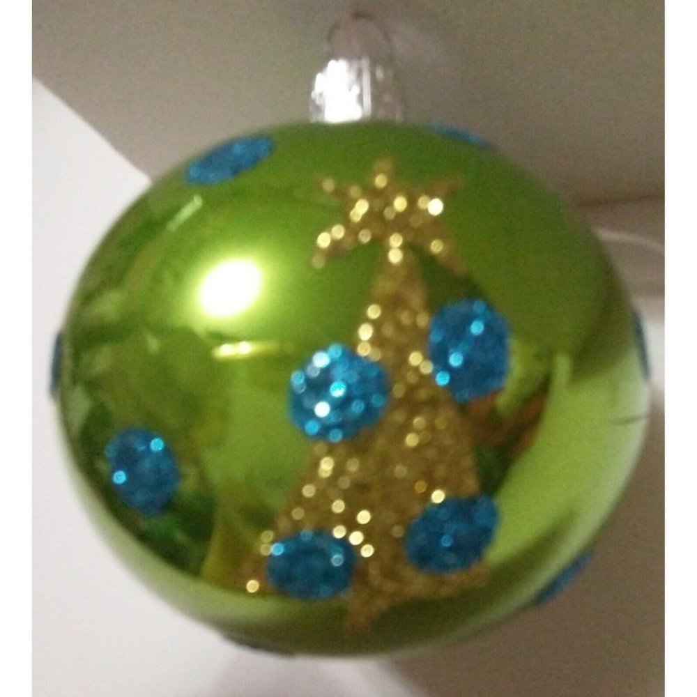 Czech Slovak Republic Handmade Glass Ornament Neon Green Polka Dot Tree 2.5" New